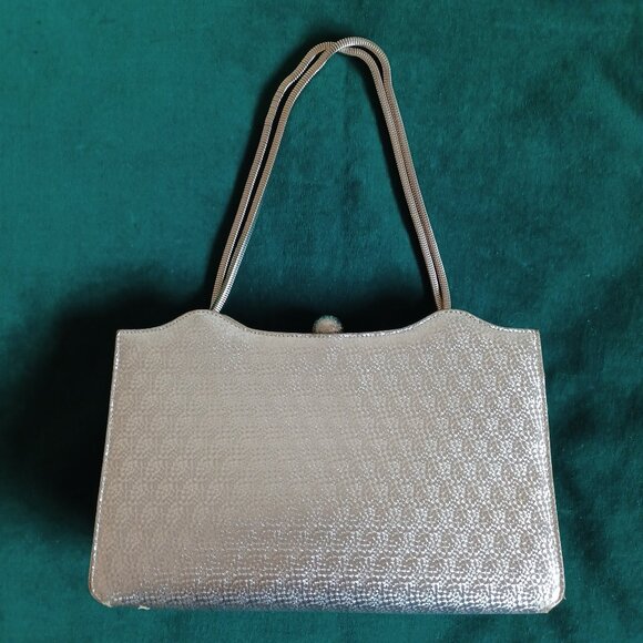 Silver Metallic Purse with double silver serpentine chain handles, vintage. - Picture 1 of 6